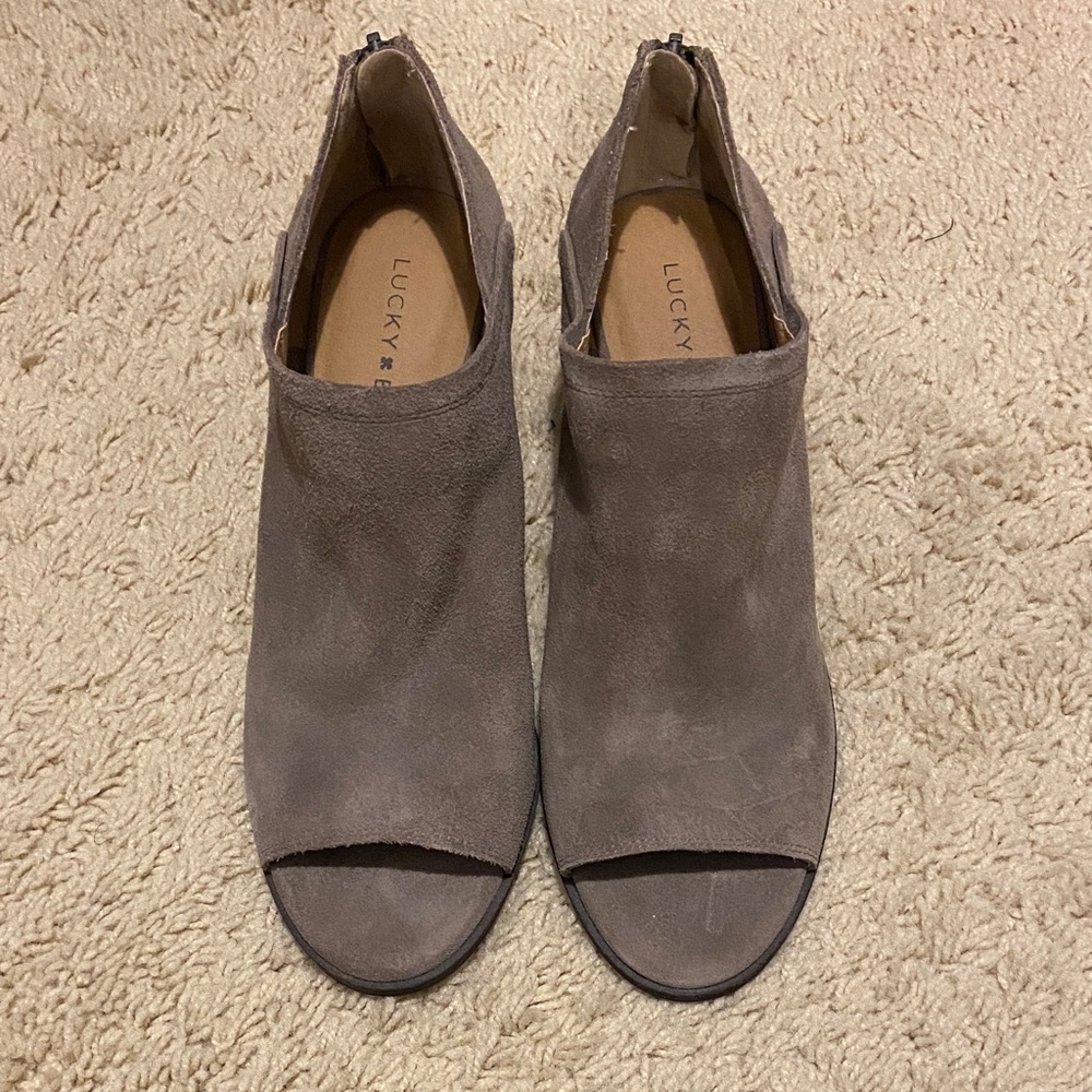 Lucky Brand Women's Taupe Peep Toe Ankle Booties